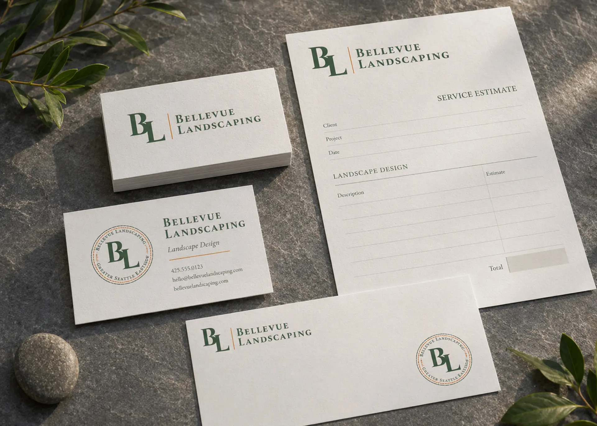 Bellevue Landscaping. Brand identity design system by Green Lake Digital
