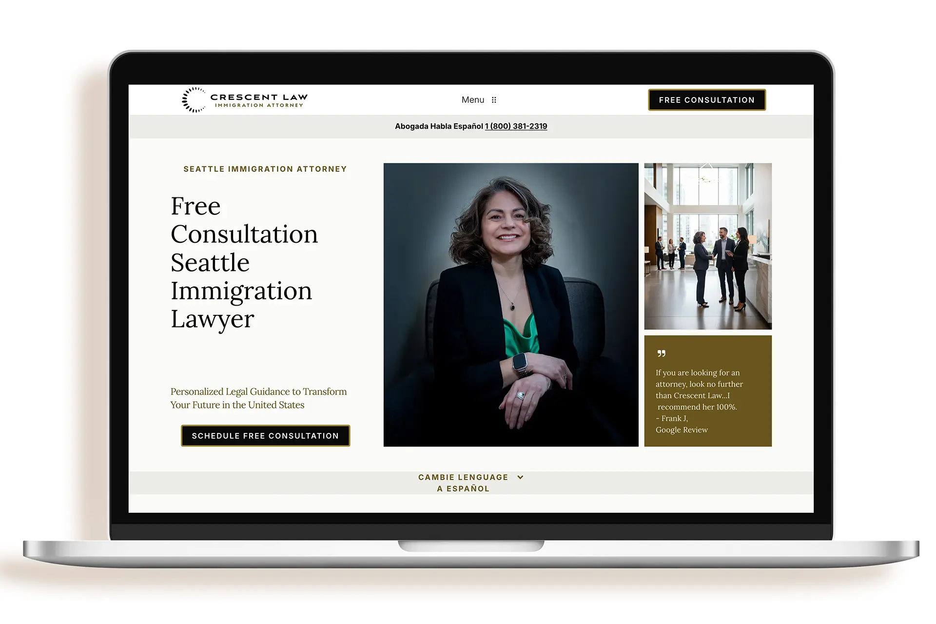 Crescent Law. Website design desktop view by Green Lake Digital