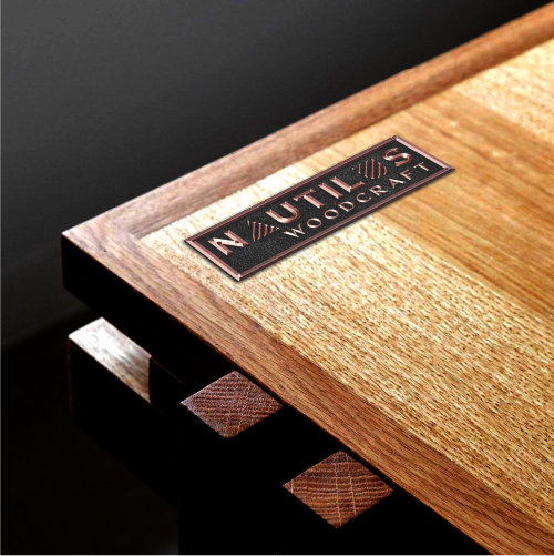 Nautilus Woodcraft identity applied to a custom wood furniture piece